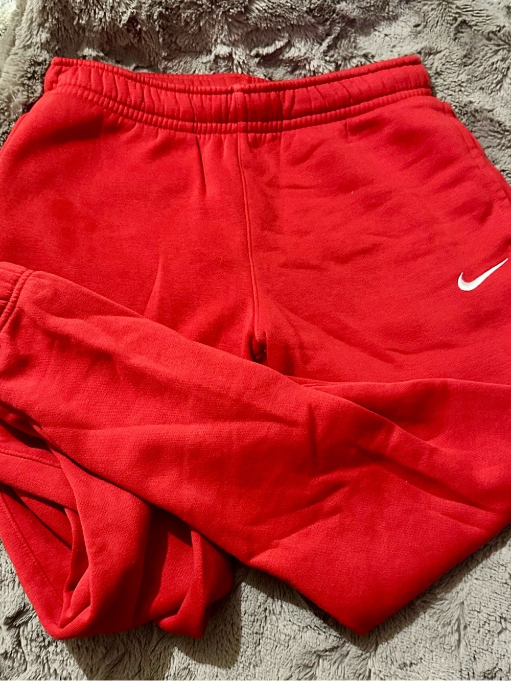 Nike Red Fleece Joggers with White Swoosh